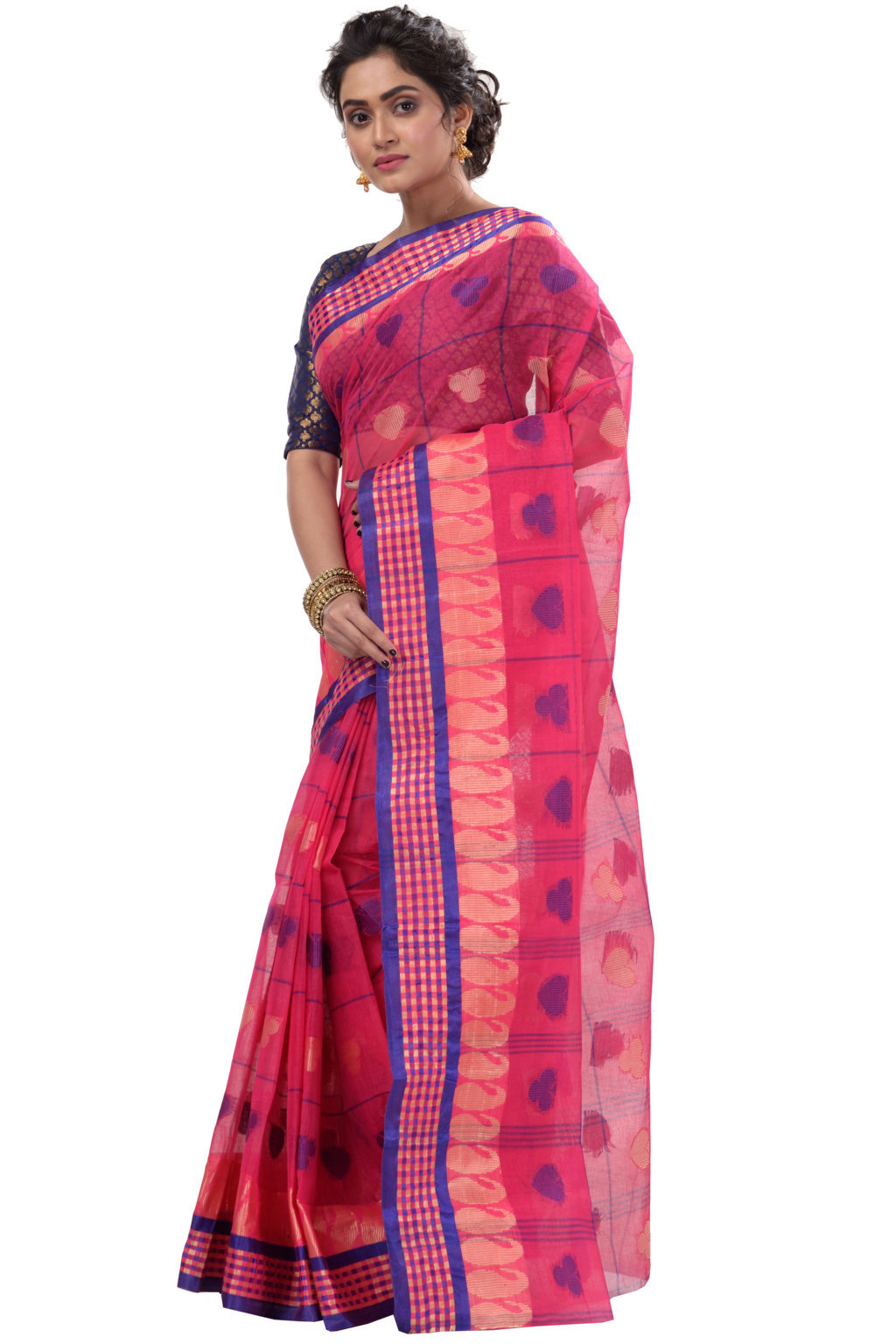 Pink Pure Cotton Taser Desh Tant Saree (749)